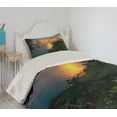 thumbnail image 2 of Ambesonne Tropic Quilted Coverlet 2 Pcs, Sunrise on Ocean Seaside, Twin Size, Green Blue Orange, 2 of 5