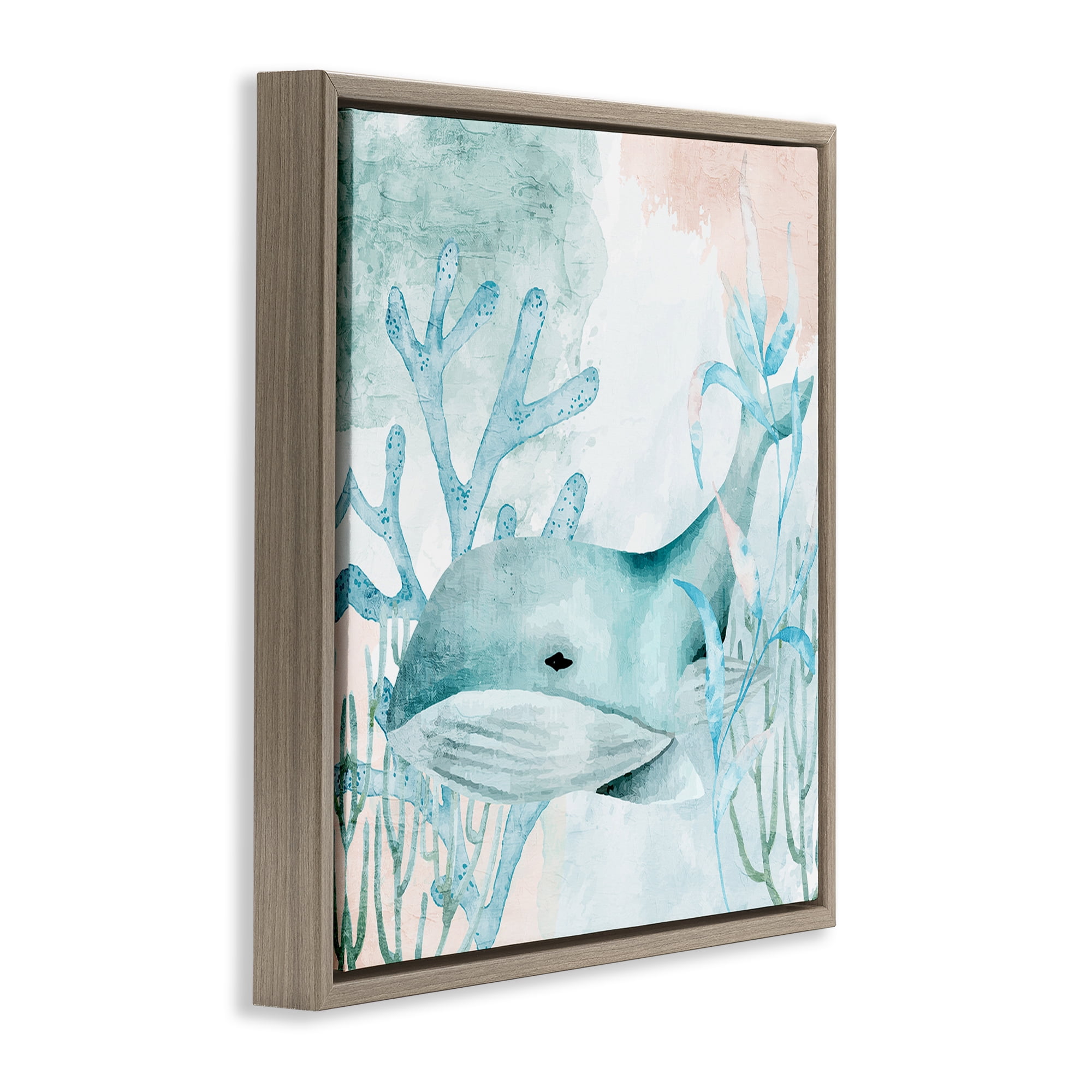 Stupell Industries Whale Sea Swim Brown Framed Floater Canvas Wall Art, design by Kim Allen