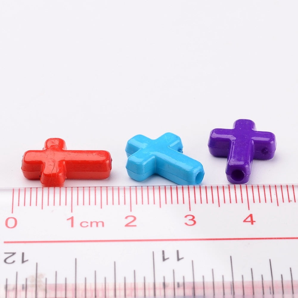 Opaque Acrylic Beads Cross Mixed color 16x12x4.5mm 1230pcs/500g