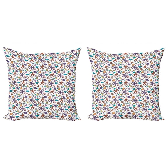 Ambesonne Nautical Throw Pillow Cover 2 Pack, Seashells Starfishes Art, 18", Multicolor