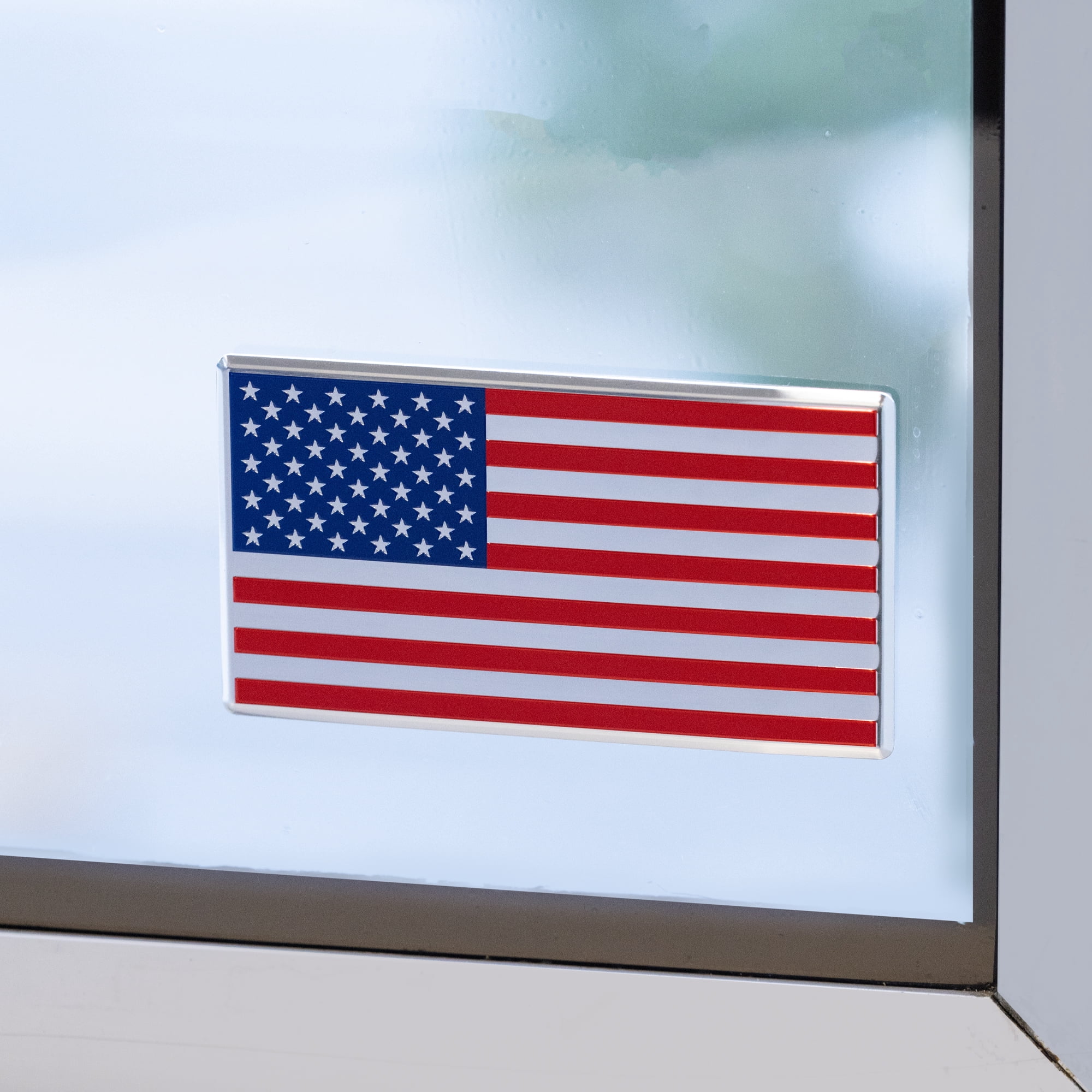 (2 pack) Auto Drive American Flag Aluminum Automotive Decal, Red, Blue, 2.25" x 5.5"