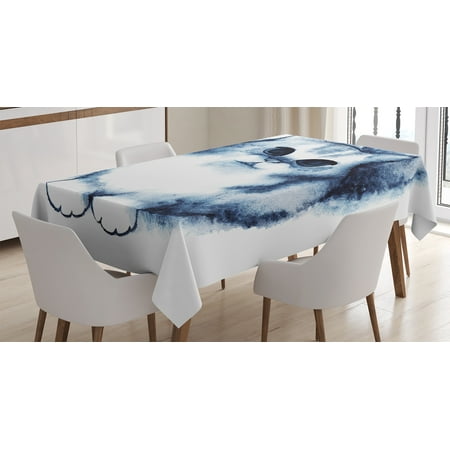 Navy Blue Decor Tablecloth, Cute Kitty Paint with Color Features Fluffy Cat Best Companion Ever Design, Rectangular Table Cover for Dining Room Kitchen, 52 X 70 Inches, Grey White, by
