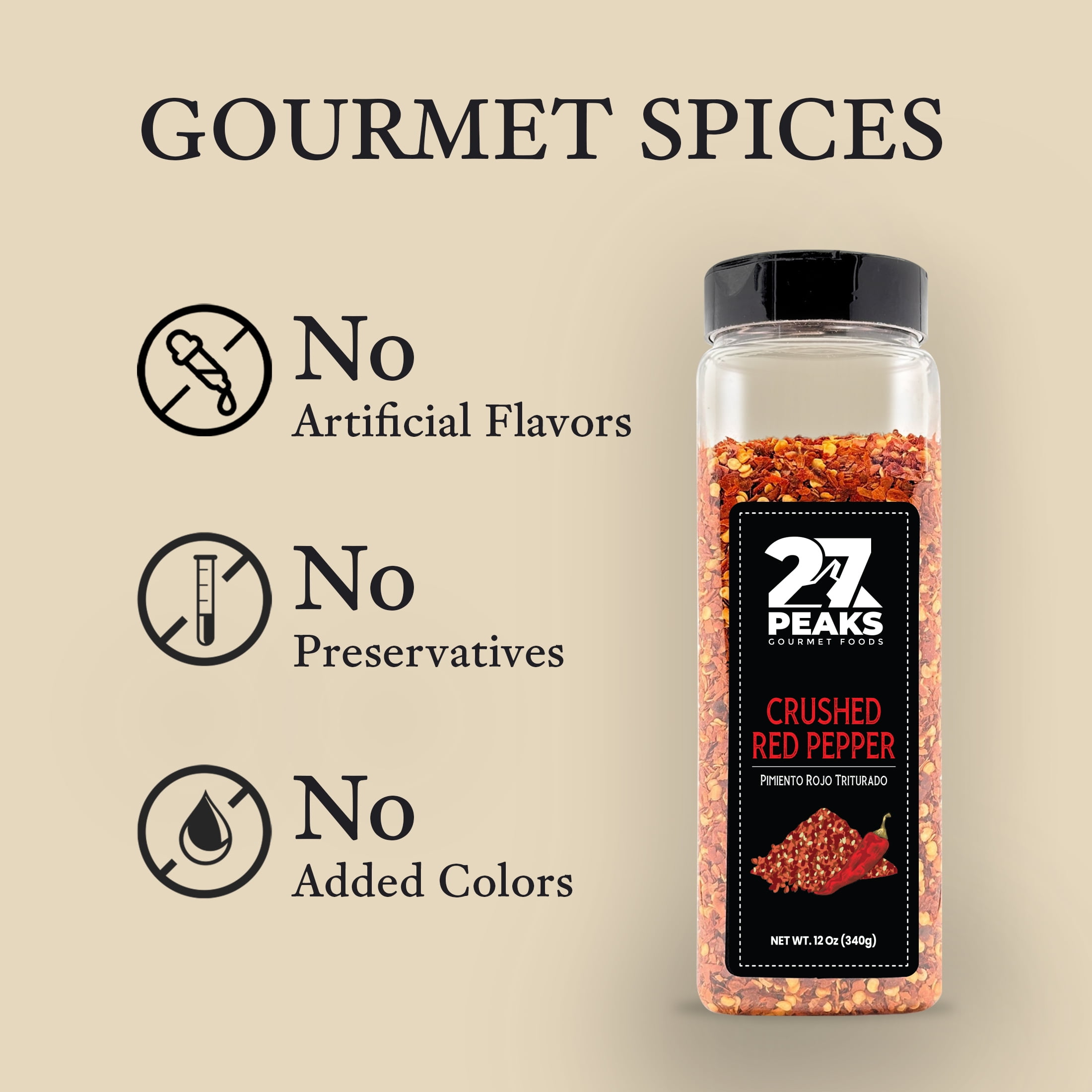 27 Peaks Gourmet All Natural Crushed Red Pepper Flakes, 12 oz Bottle