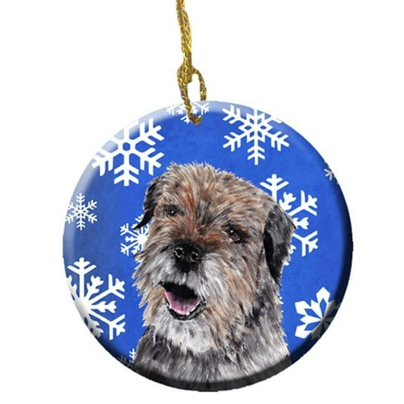 Border Terrier Winter Snowflakes Ceramic Ornament, 2.81 Dia