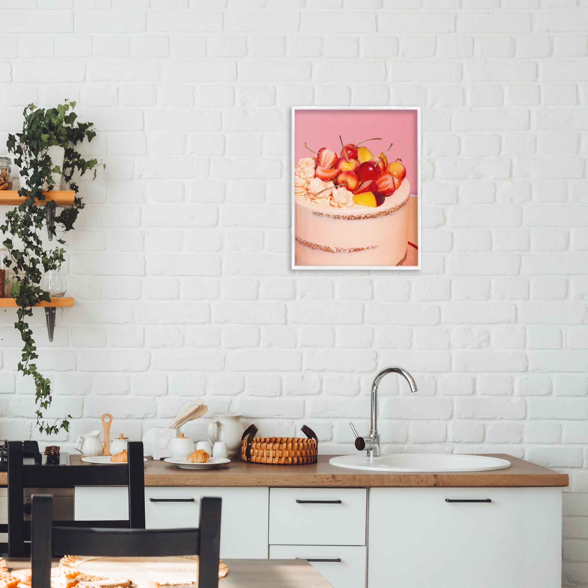 Stupell Industries Strawberry Fruit Cake White Framed Giclee Art, design by LISH Creative