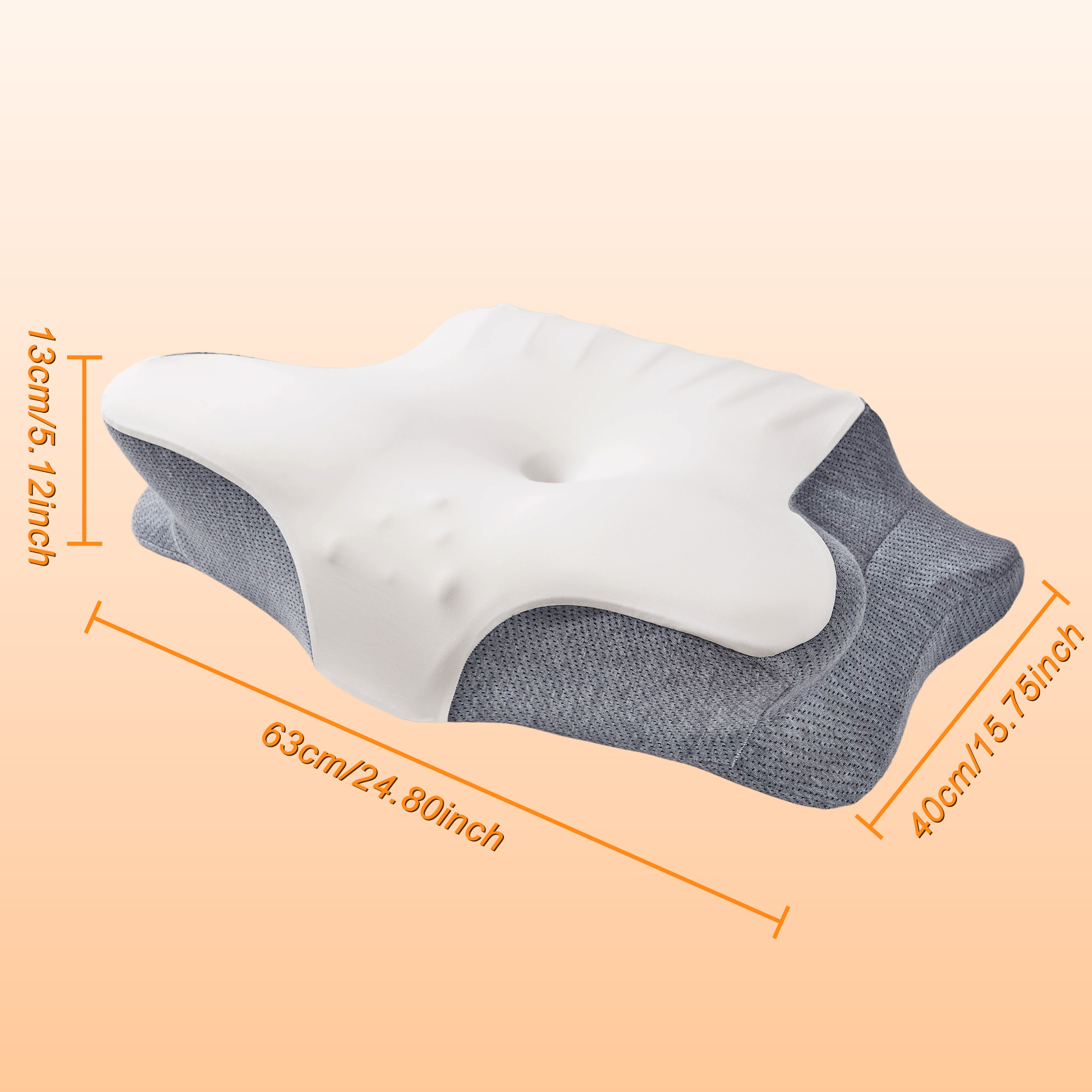 Cervical Neck Pillow for Neck Pain Relief, Memory Foam Bed Pillows for Side Back Stomach Sleepers, 24.8" x 15.75" x 5.1", Gray