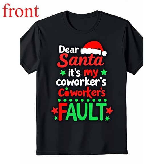 Women's Santa Coworker Graphic Cotton T Shirt Casual Comfortable Short Sleeve Round Neck Top Black S-5XL