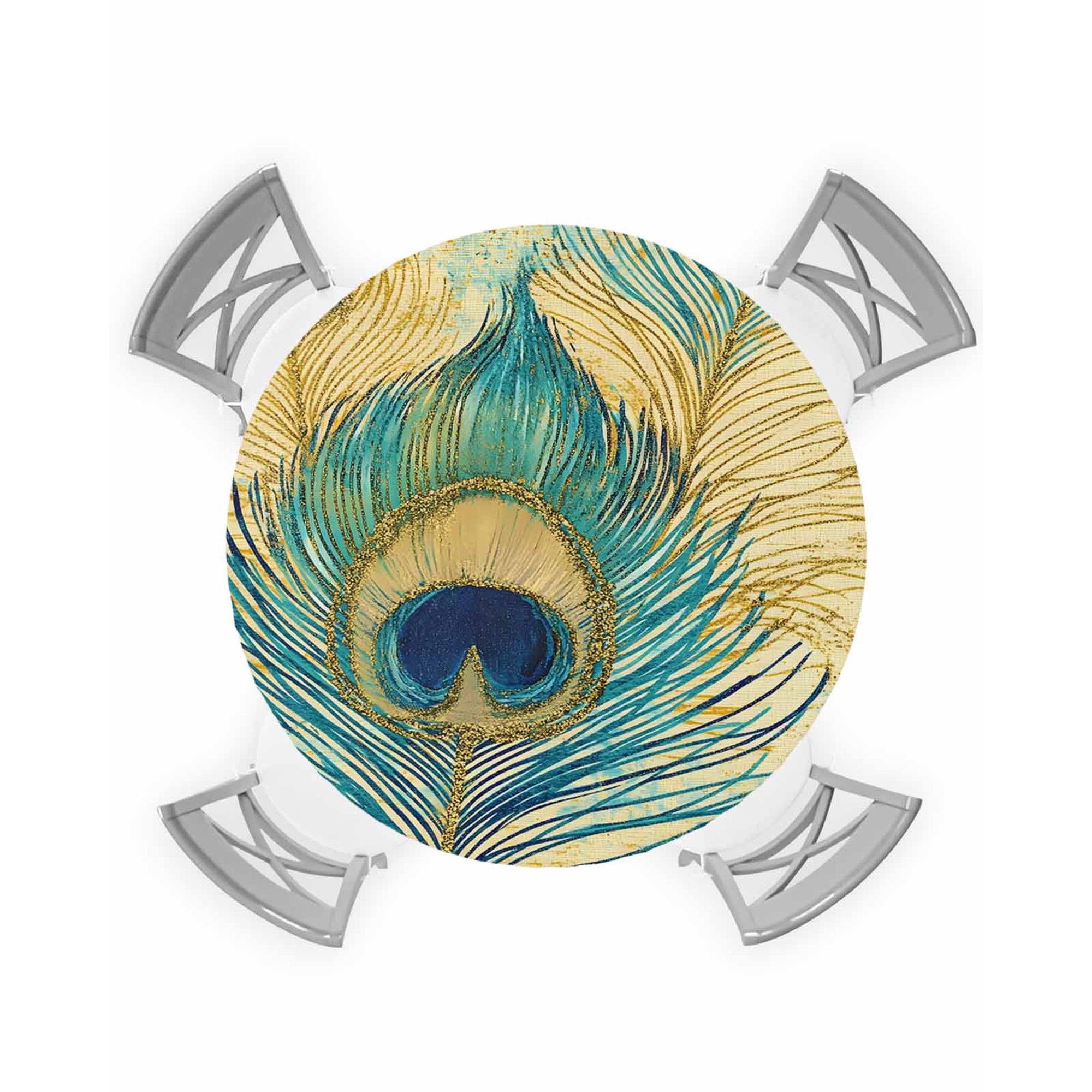 nqOlkjepod Retro Peacock Feathers Round Tablecloth Fitted Table Cover with Elastic for 36 -44 Round Tables Vintage Abstract Art Watercolor Table Cloth Outdoor Dinning Party Waterproof Tablecloths