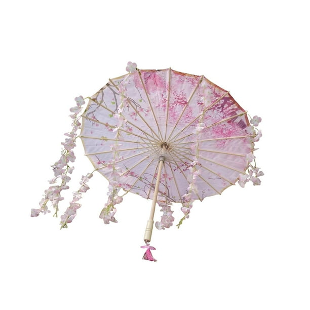 Paraguas de papel aceitado chino japonés, sombrilla oriental de papel aceitado para fotografía Flor rosa