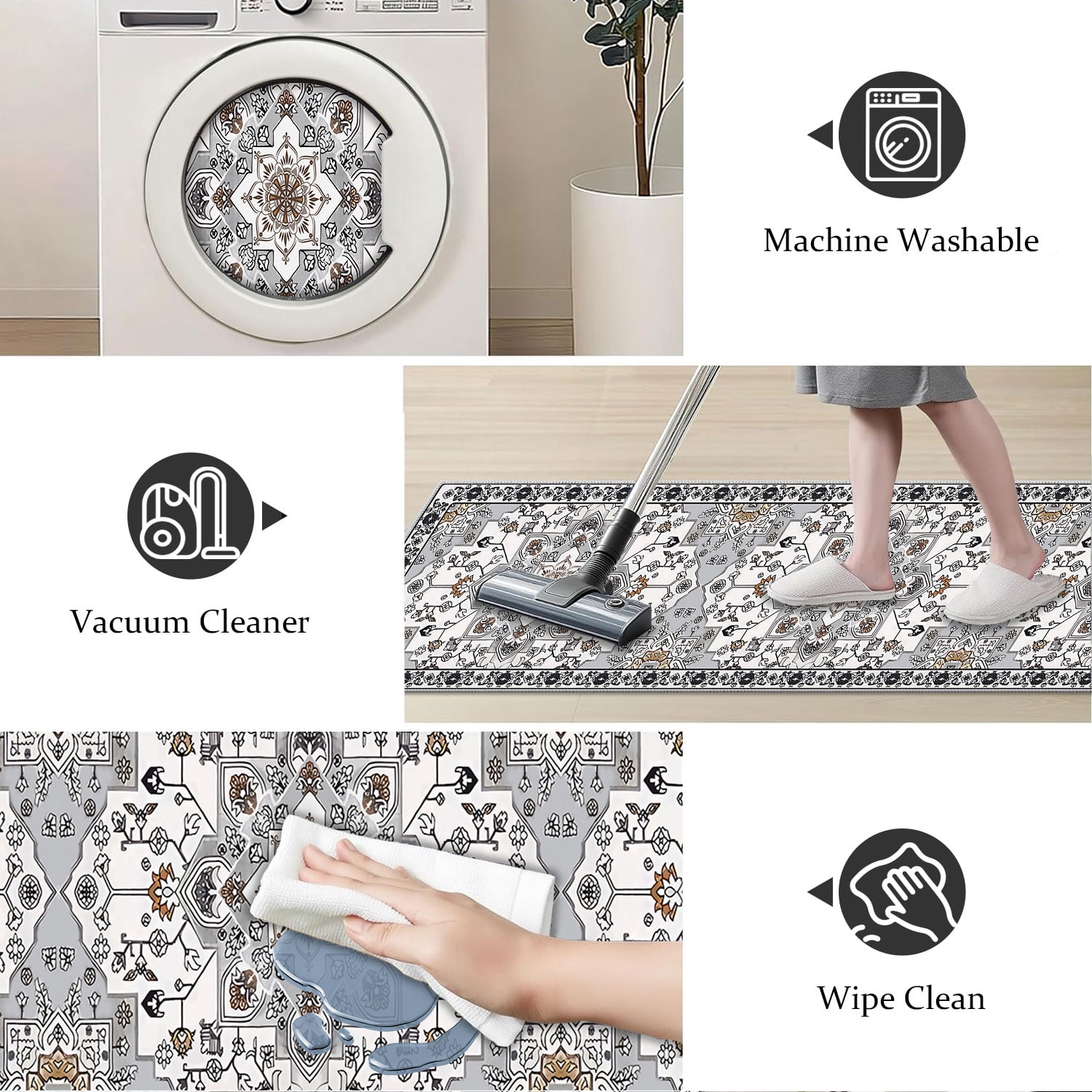 TECHVIDA 2'x8' Hallway Runner Rug Boho,Non Slip Machine Washable Rugs for Hallway Kitchen,Grayish Brown