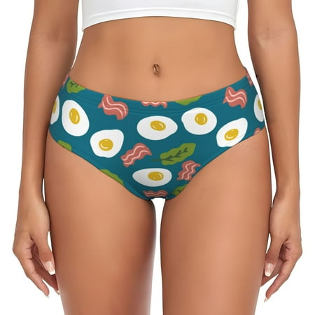 Womens Underwear - Cartoon Bacon Omelette Print No Show Seamless Underwear for Women  Soft Comfort Stretch Women s Panties  Hipster Ladies Panties Bikini Underwear Briefs