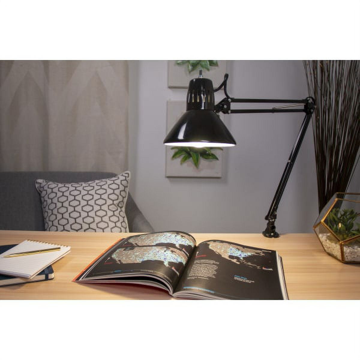 LED Swing Arm Desk Lamp with Clamp Mount, 36" Reach, Includes LED Bulb, Black (VLF100)