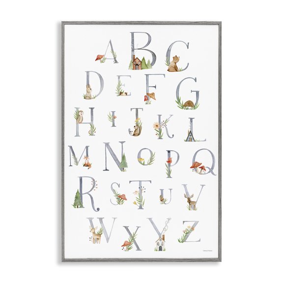 Stupell Industries Soft Cottage Alphabet Scenery Painting Gray Framed Art Print Wall Art, 16 x 24
