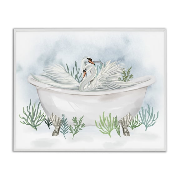 Stupell Industries Bohemian Swan Duo Bathtub Botanicals White Framed Giclee Art, 14 x 11, by Ziwei Li