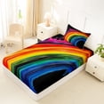 thumbnail image 2 of Manfei Watercolor Rainbow Twin Fitted Sheet, Graffiti Lines Art Bedding, Black Rainbow, 2-Piece, 1 Fitted Sheet and 1 Pillowcase, 2 of 6