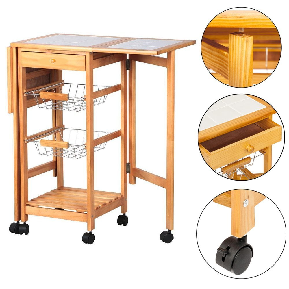 UBesGoo Kitchen Island on Wheels Portable Folding Storage Trolley Cart
