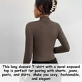 thumbnail image 2 of Women's Long Sleeve Round Neck Ribbed Fitted Crop Top Tee Shirt, Zipper Top, Solid color long sleeved T-shirt-Coffee&S, 2 of 5