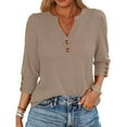 thumbnail image 2 of Womens Tunic Tops Dressy Casual Long Sleeve Henley V Neck Shirts for Women Button Up Blouse Khaki 2XL, 2 of 9