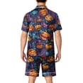thumbnail image 4 of Halloween Themed Two Piece Pajama Set for Men Pumpkin Graphic Casual Short Sleeve Button-Up Collared T Shirts and Shorts Stylish Comfortable Clothing Yellow XL, 4 of 4