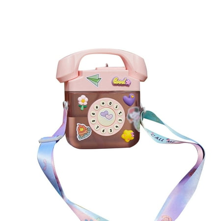 

400ML Creative Retro Phone Shaped Water Bottle With Adjustable Shoulder Strap Leak Proof Drinking Water Bottle With 3D Stickers Suitable For Outdoor Travel And Sports () 2024 Clearance