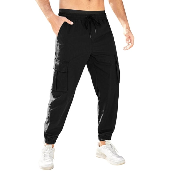 yocbz Men Cargo Pants Male Men's Casual Cargo Pants Solid Color Comfort Straight Leg Relaxed Pocket Pants Black,S