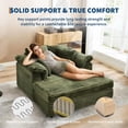 thumbnail image 5 of Oversized Chaise Lounge Chair Indoor Upholstered Sofa Bed with Throw Pillows and Armrests Comfy Corduroy Sleeper Couch with Cup Holders and Charging Port for Living Room Bedroom 60 Inch Wide Green, 5 of 9