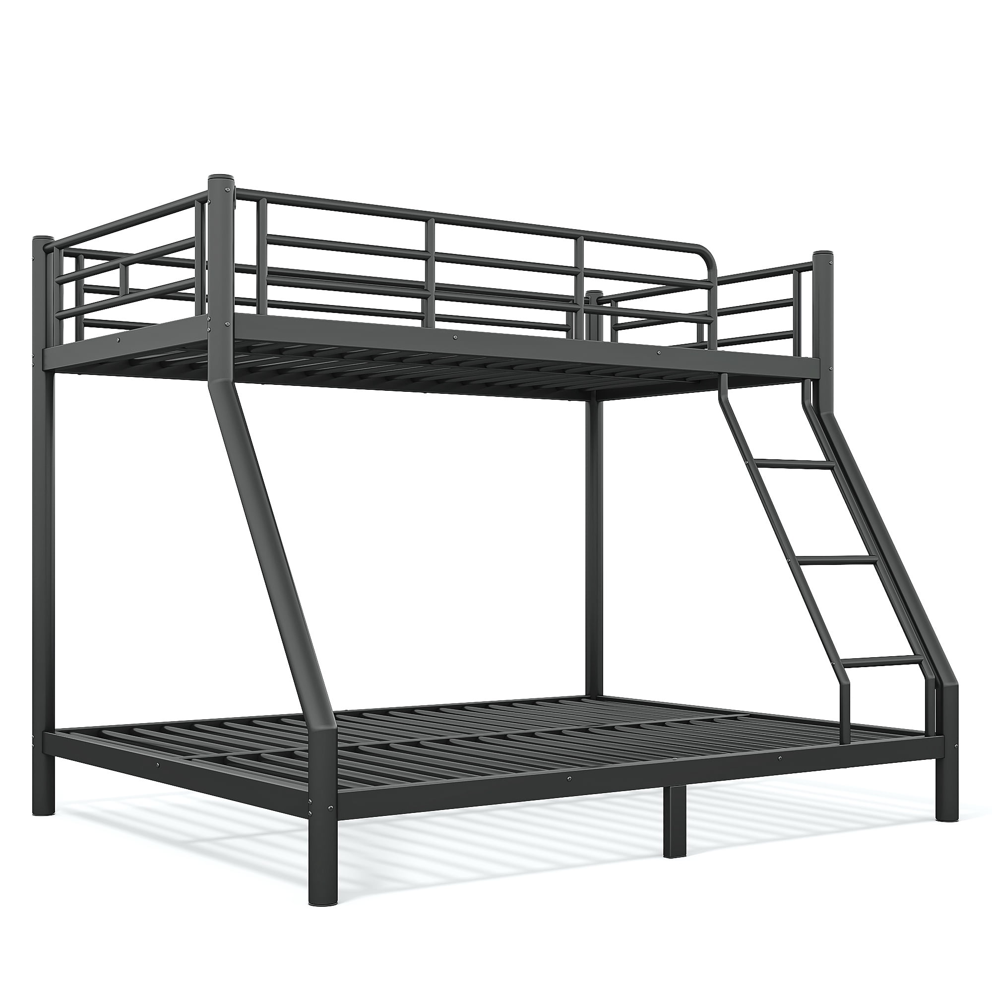 GARITIN Twin XL Over Queen Size Metal Bunk Bed 82.4 Inch, Bunk Bed Frame with Ladder and Guardrails for Teens Adults, Black