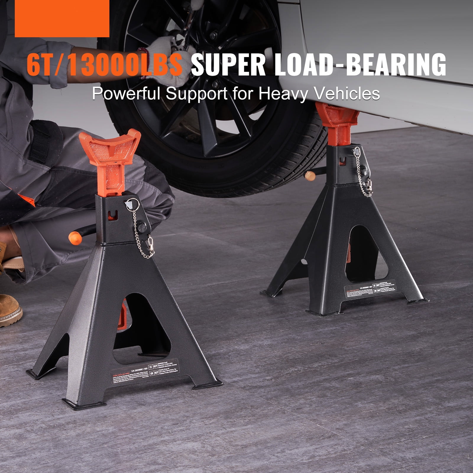 BENTISM Jack Stand 6T (13000 lbs) Capacity Steel Adjustable Car Lifting Jack Stands with Double Locking for SUV MPV Sedan 1 Pair