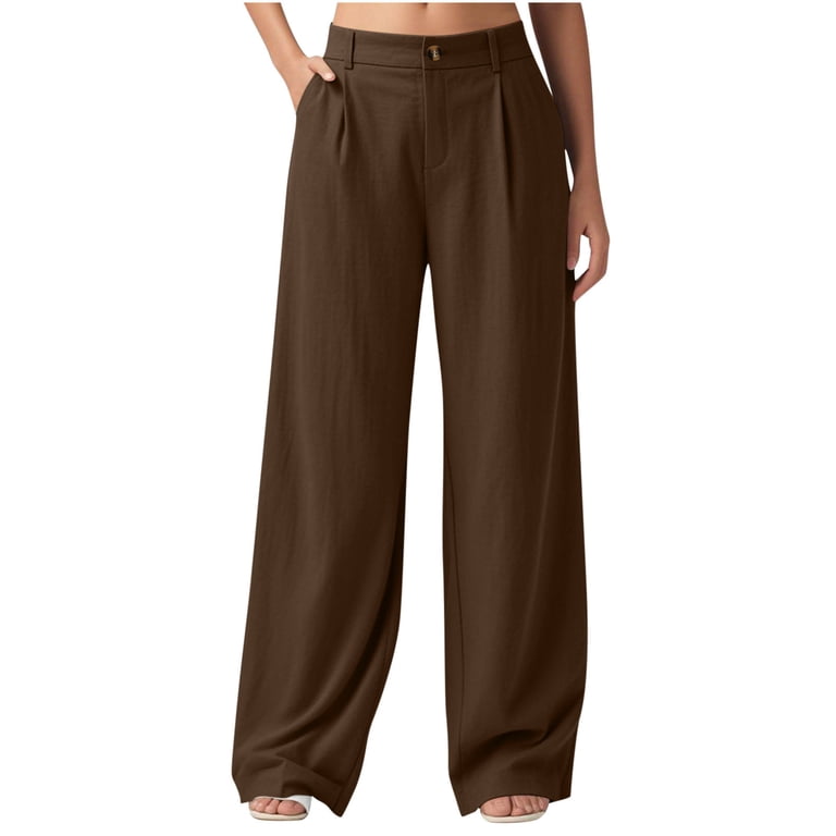 laiqvcdr Women's Linen Blend Wide Leg Dress Pants office to Dinner Trousers  Elastic Waist Hidden Zipper Pockets Business Professional Breathable Summer  Work Attire - Walmart.com