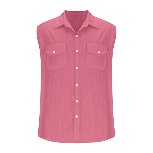 Camiseta sin mangas con cuello alto para hombre, informal y a la moda, con botones sueltos, sin mangas, con cuello alto, blusa para hombre