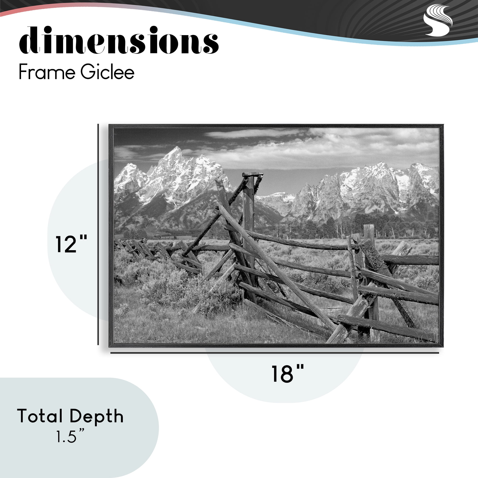 Grand Tetons Mountains & Fence Black Framed Giclee Art, design by MJ Photography