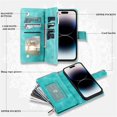 thumbnail image 5 of Funda de cuero con tapa cruzada para iPhone, 15, 14 Pro Max, 13, 12, 11, X, XS, XR, SE, 2022, 8, 7 Plus, funda larga con cordón y cremallera para tarjetas, 5 of 5