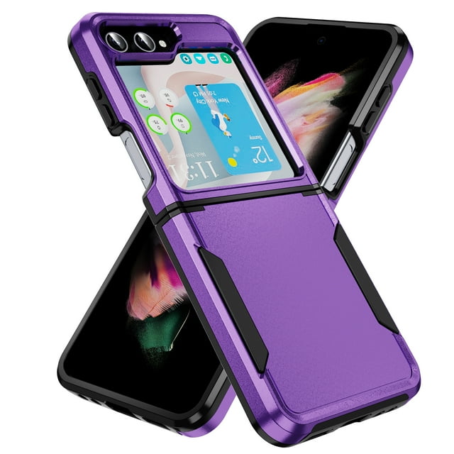 TECH CIRCLE for Samsung Galaxy Z Flip 5 Case, Slim Hybrid 2-In-1 Hard PC Soft TPU Dual Layer Heavy Duty Rugged Shockproof Protective Lightweight Case for Samsung Galaxy Z Flip 5,Purple+Black