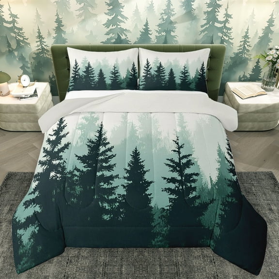 Feelyou Nature Scenery Bedding Comforter Set, Jungle Pine Tree Twin Comforter Sets, Rustic Farmhouse Theme Reversible Bedding Set, Lightweight Room Decor, 2pcs