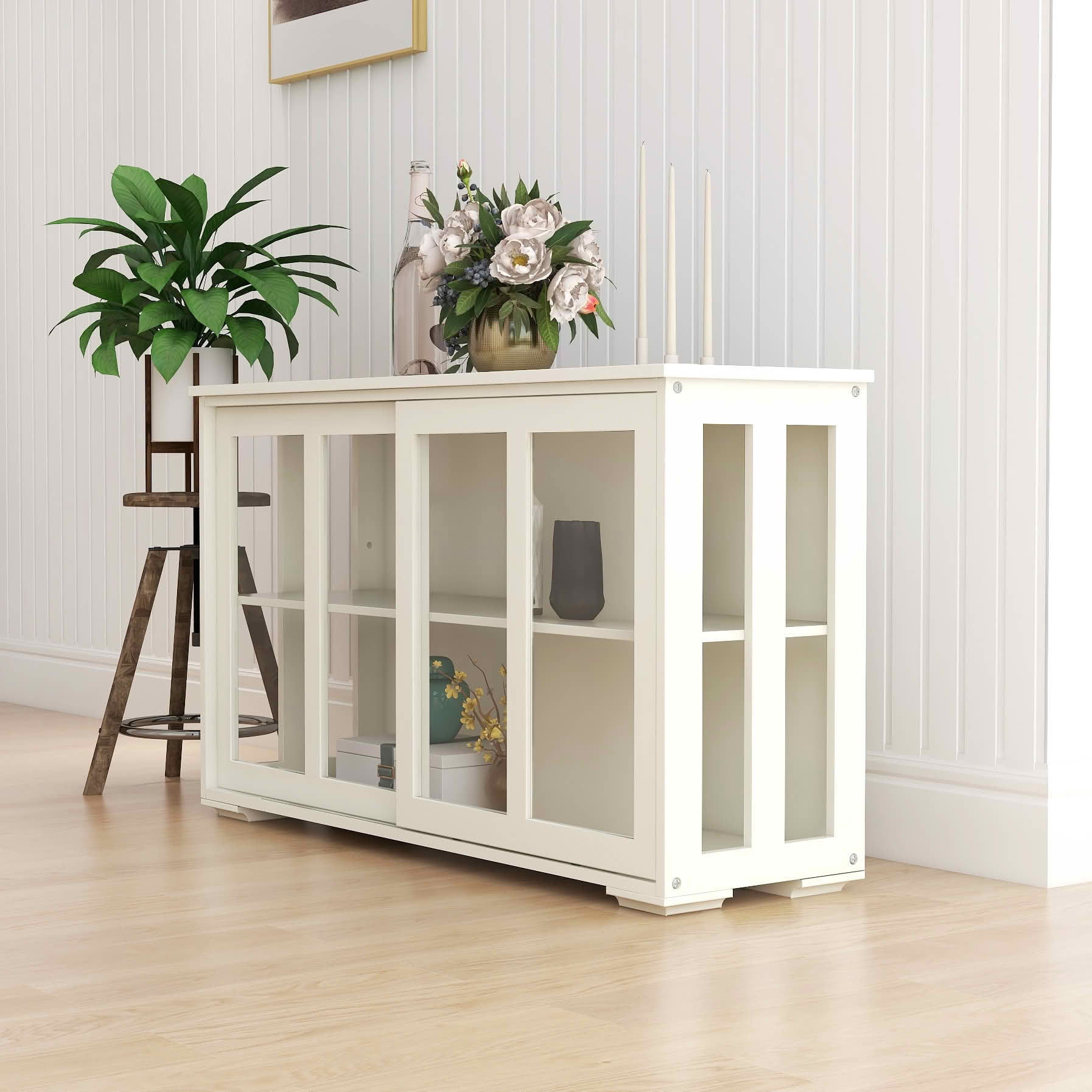 MAYEERTY Kitchen Storage Stand Cupboard with Glass Door White
