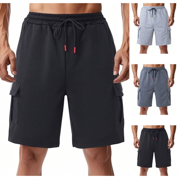 Men’s Elastic Waist Gym Shorts Heavyweight Casual Sports Shorts with Pockets Tennis Running Activewear