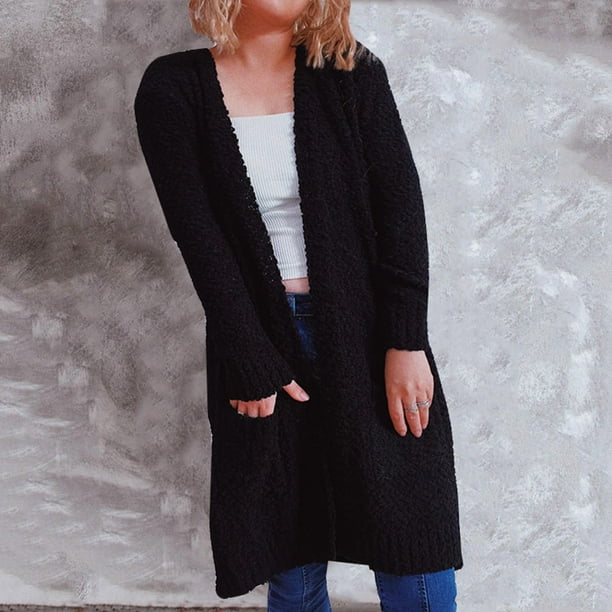 Oversized Hand Knit Cardigan, Bomber, Chunky Sweater, Black Open Style sold Cardigan,