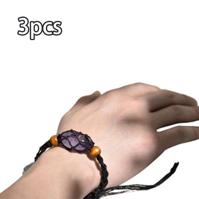 3x Soportes de piedra vacíos tejidos Pulseras ajustables Jaula sin piedra Redada Jaula Bolsa de red Titular para bodas Vacaciones Elaboración Niñas Negro perfecl Pulsera elástica