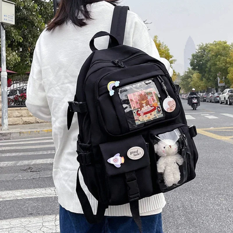 Kawaii Aesthetic Women Backpack School Bag for Teen Girls Japanese Korean Rucksack Student Bookbags Cute School Backpack Mochila Pink