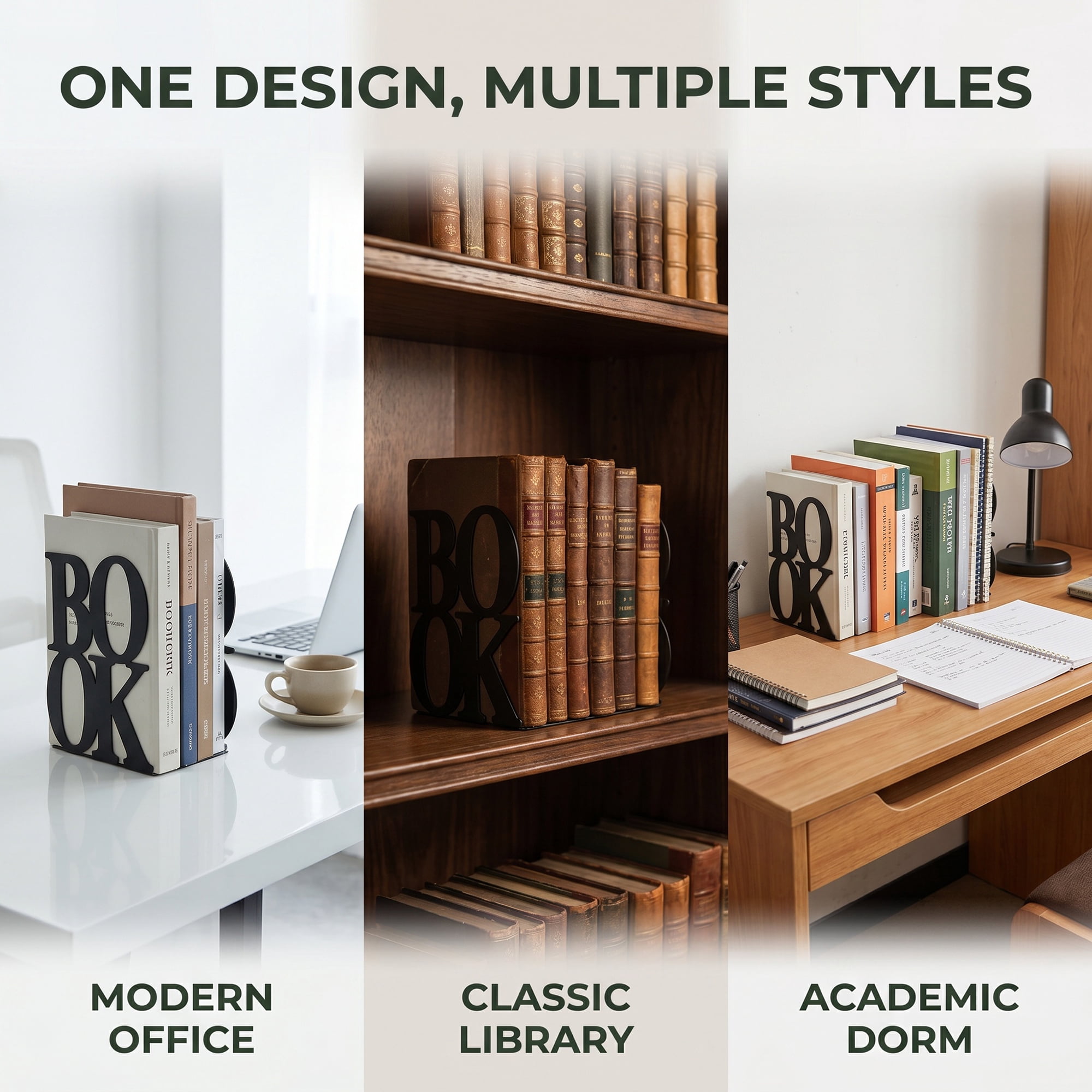 Unique Bargains Modern Geometric Metal Bookends for Office Black Style A 4.7"x4.7"x5.5"