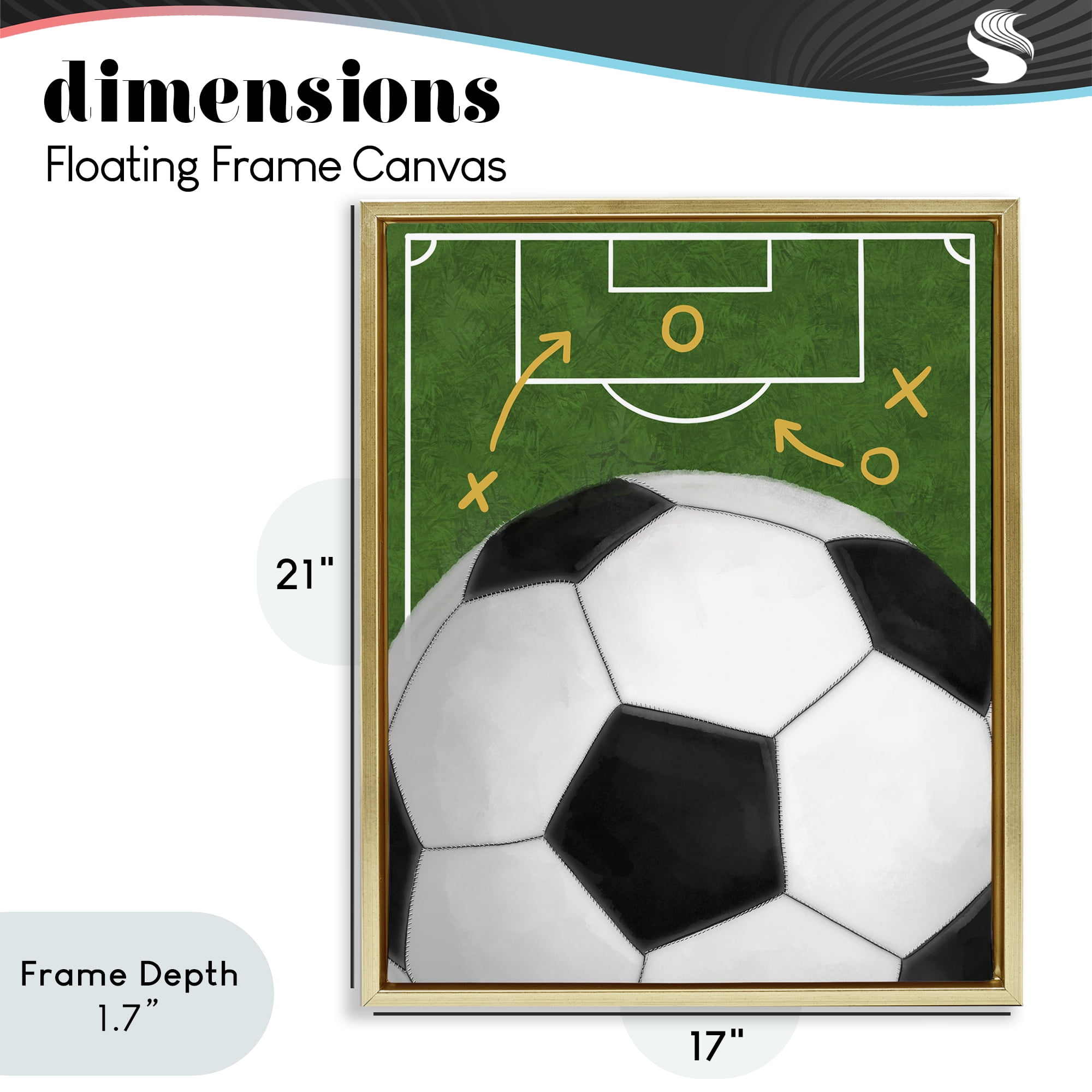 Stupell Industries Soccer Field & Ball Gold Framed Floater Canvas Wall Art, design by Jennifer Stith
