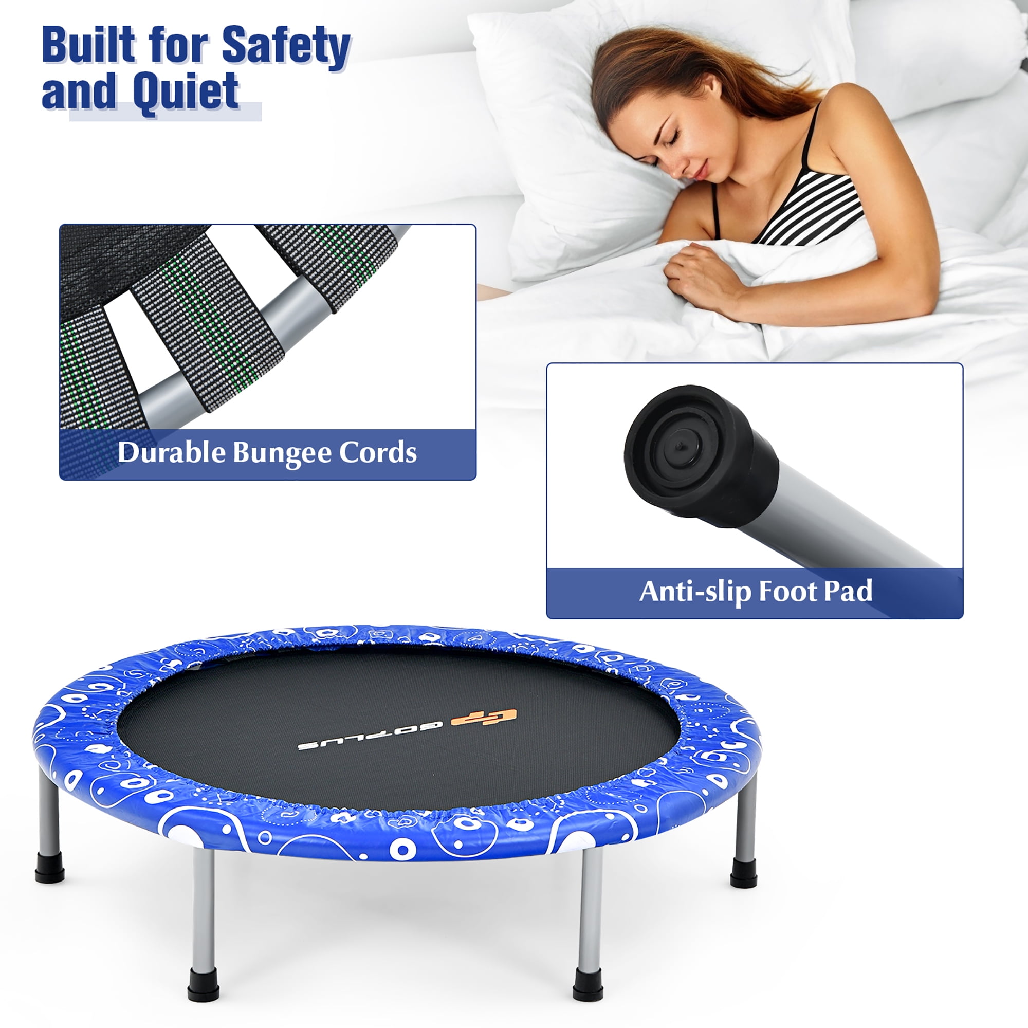 Costway 36'' Kids Trampoline Rebounder W/Full Covered Handrail & Pad Indoor Outdoor Blue