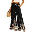 thumbnail image 3 of Botanical Floral Ruffle Hem Wide Leg Pants - High Waisted Palazzo Trousers with Pockets, Flowy Drawstring Casual Lounge Pants for Women Black L, 3 of 7