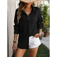 thumbnail image 7 of Anbech Wavy Texture Women Long Sleeve Shirt Lapel V Neck Dressy Button Down Work Top, 7 of 7