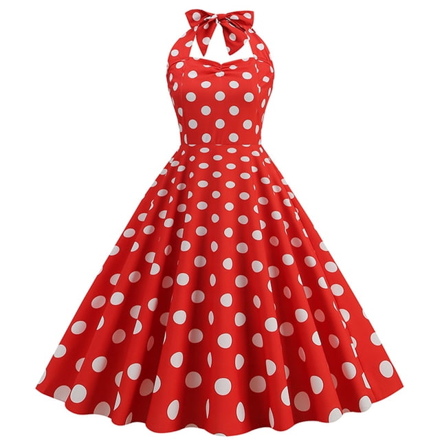 HKEJIAOI Cadeau de la Saint-Valentin Liquidation Robes Décontractées pour Femmes Mode Été Femmes Rétro Vague Licou Sans Manches Ceinture Aguichant Mini Robe Rouge