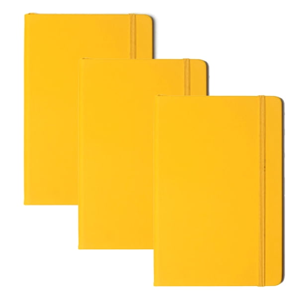 3 piezas de cuero sintético A6 cuaderno de escritura de diario banda elástica papel forrado material Tomshoo Amarillo