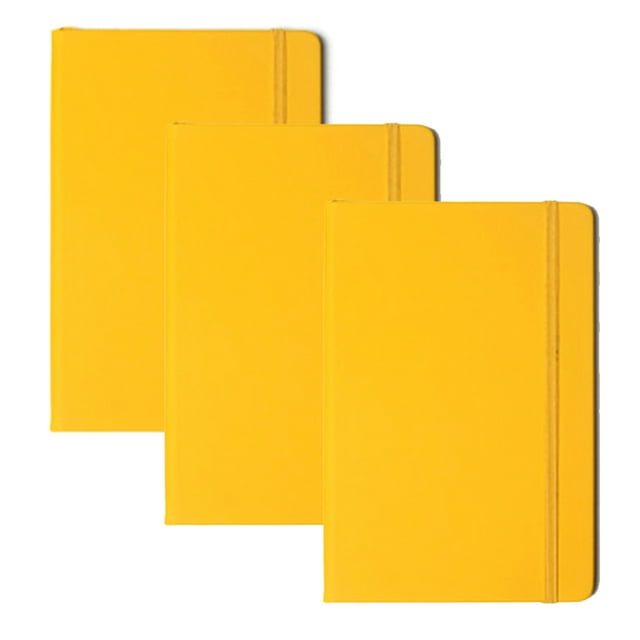 3 piezas de cuero sintético A6 cuaderno de escritura de diario banda elástica papel forrado material Tomshoo Amarillo