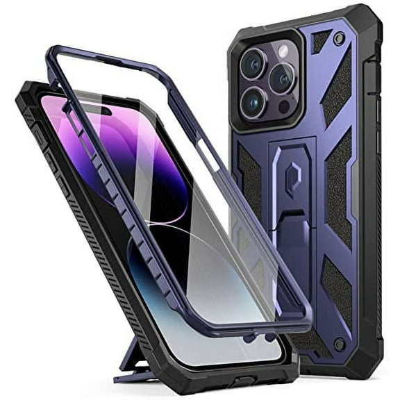 Poetic Spartan Case for iPhone 14 Pro, Full Body Rugged Case with Kickstand, Metallic Blue