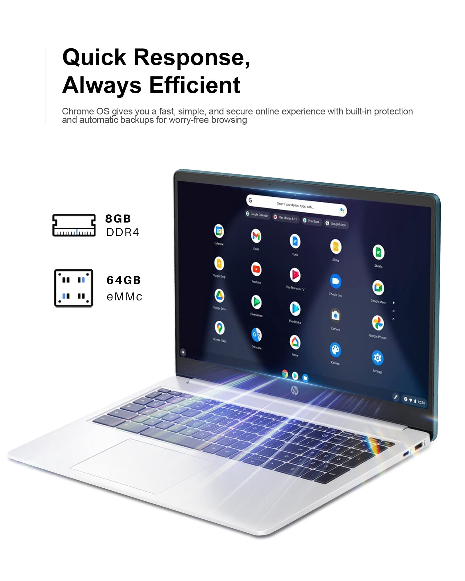 HP Chromebook Laptop for Student & Business, 15.6" HD Display, 8GB RAM, 64GB eMMC, Quad-Core Intel Pentium N200(Up to 3.7GHz), Long Battery Life, WiFi, UHD Graphics, Chrome OS