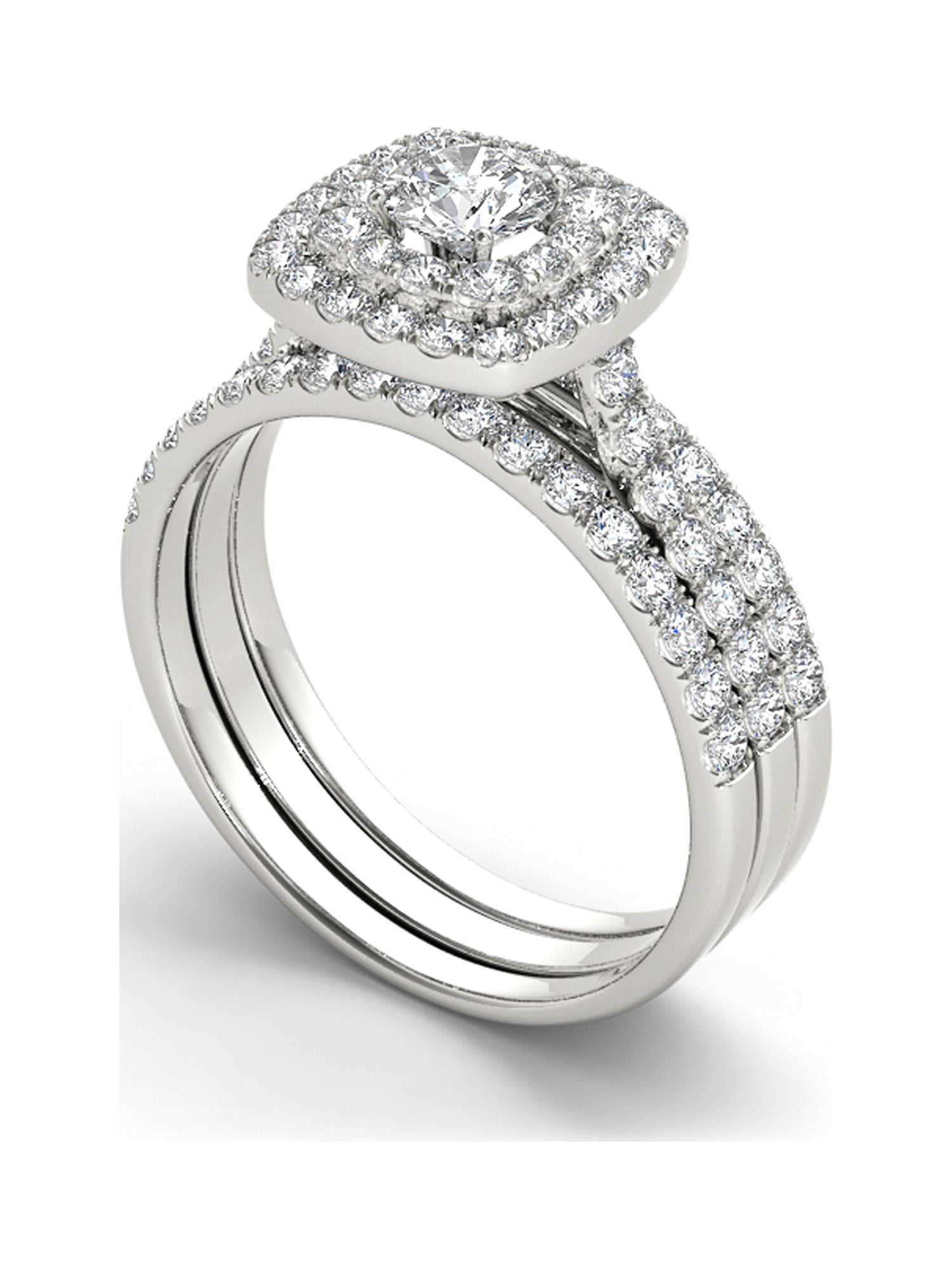 1-1/2 Carat T.W. Diamond 10kt White Gold Double Halo Engagement Ring Set
